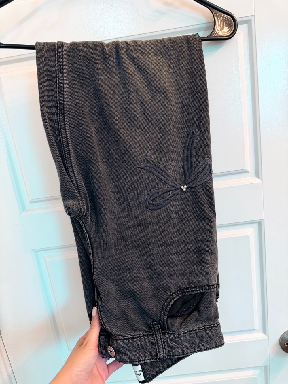 abercrombie kids Charcoal Gray Embroidered Jeans with bows